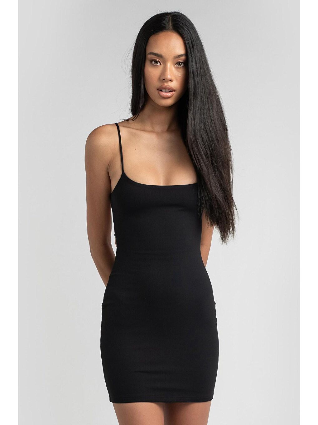 Siyah Askılı Mini Basic Kadın Elbise Mg1711