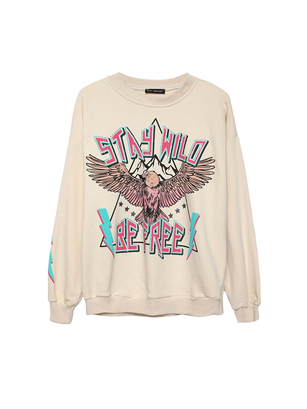 QUZU Bej Oversize Baskılı Sweatshirt Bej - 1