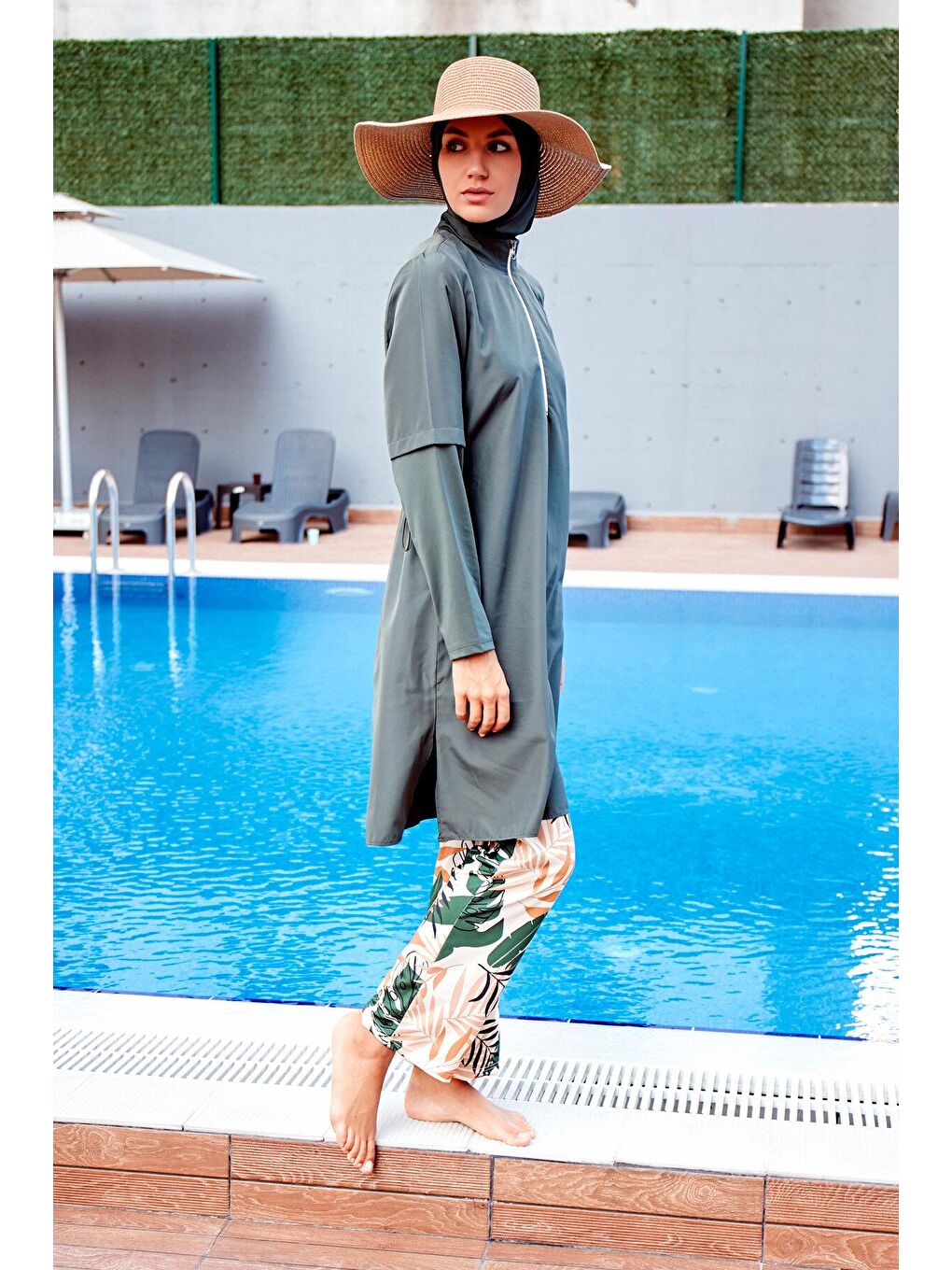 Haki Tam Kapalı Tesettür Mayo M2261-1