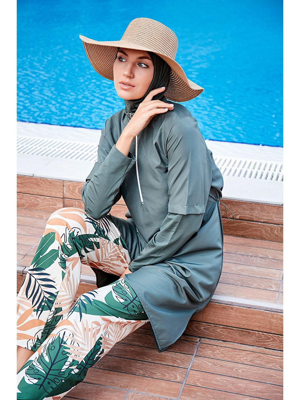 Haki Tam Kapalı Tesettür Mayo M2261-2