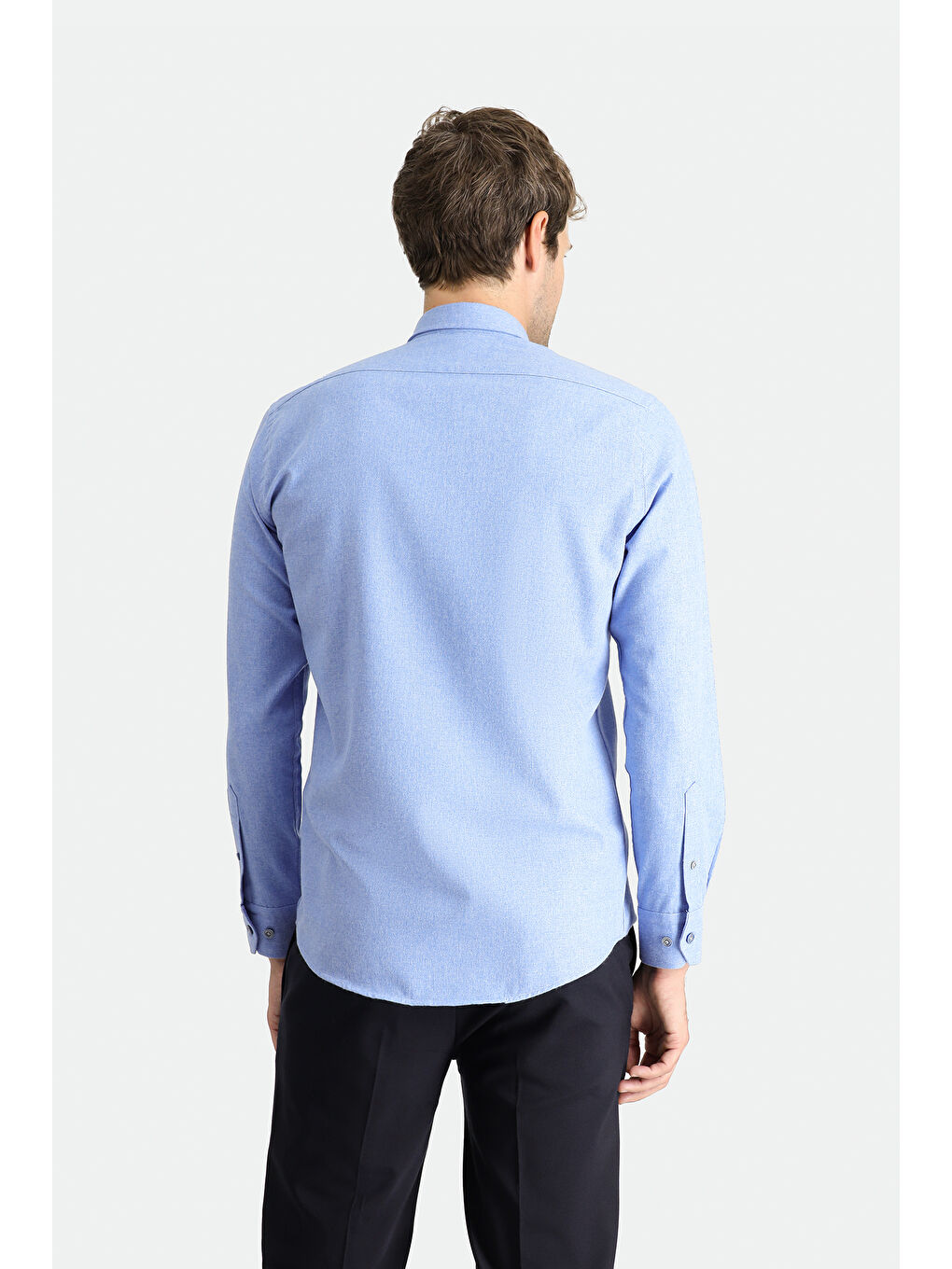 Mavi Uzun Kol Slim Fit Dar Kesim Oduncu Pamuklu Düğmeli Yaka Büyük Beden Oduncu Gömlek-3