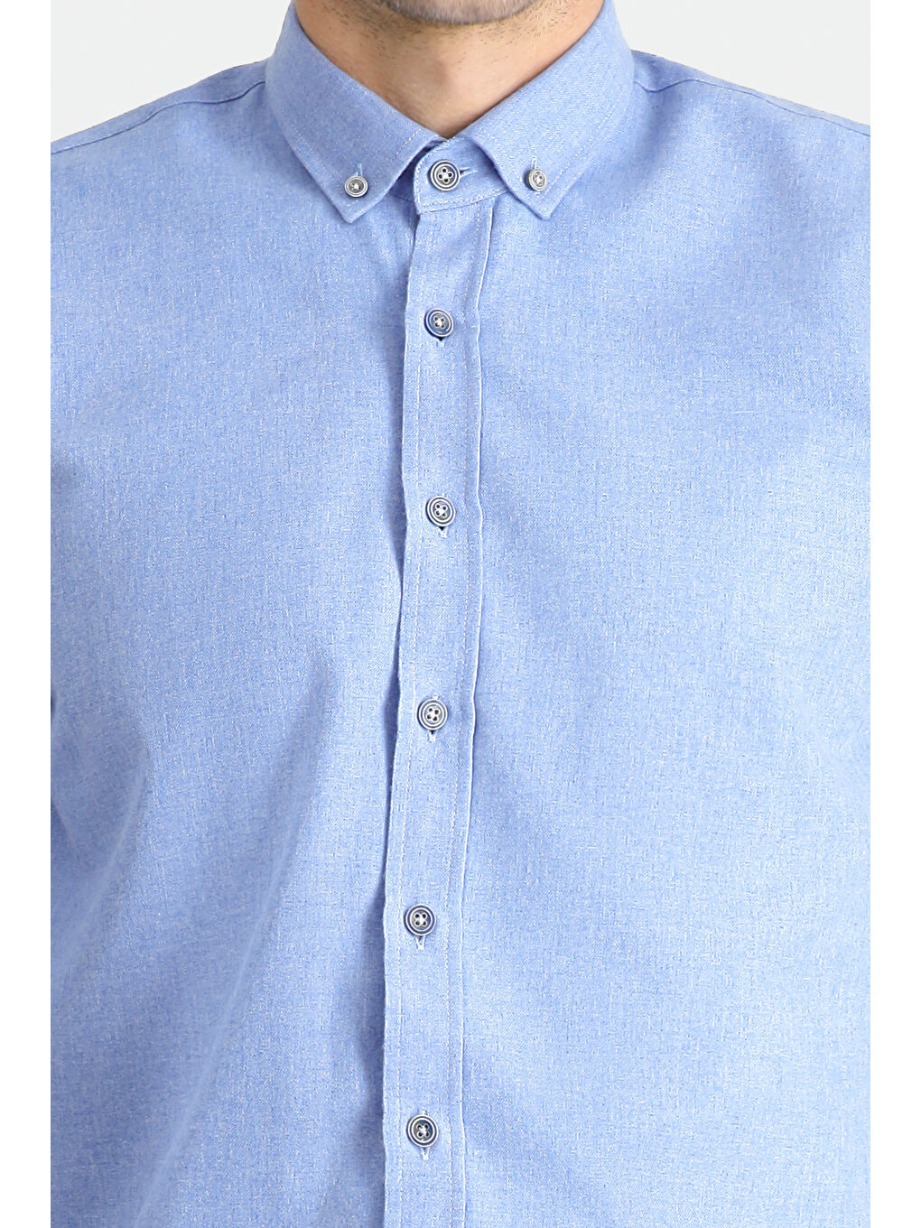 Mavi Uzun Kol Slim Fit Dar Kesim Oduncu Pamuklu Düğmeli Yaka Büyük Beden Oduncu Gömlek-4