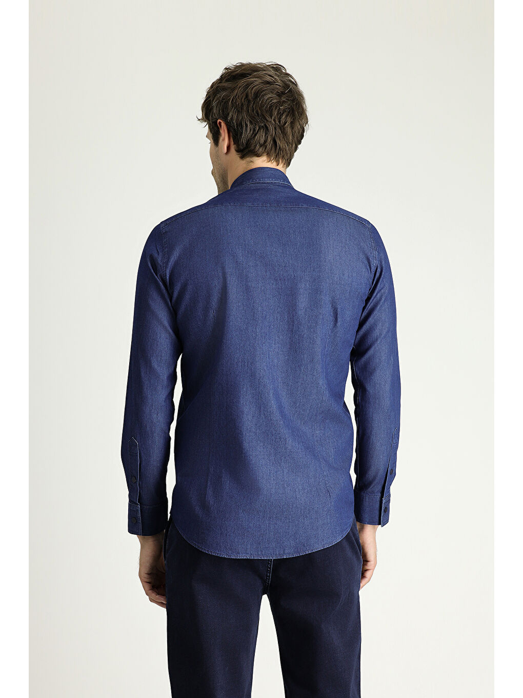 İndigo Uzun Kol Slim Fit Dar Kesim Denim Pamuk Gömlek-3