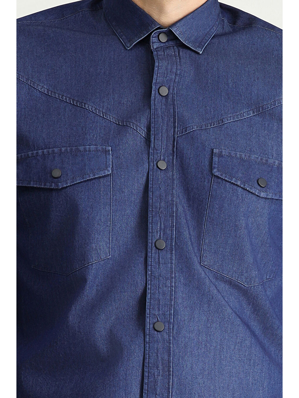 İndigo Uzun Kol Slim Fit Dar Kesim Denim Pamuk Gömlek-4