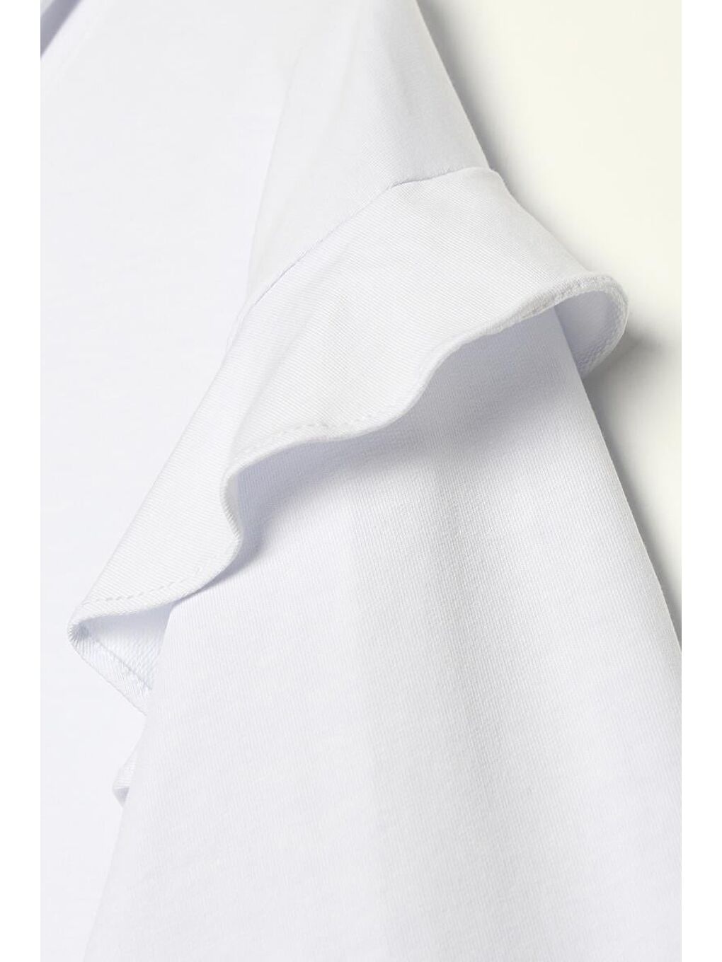 Beyaz Pamuklu Omzu Volanlı Kapüşonlu Simli Bağcık Detaylı Fermuarlı Hırka-5