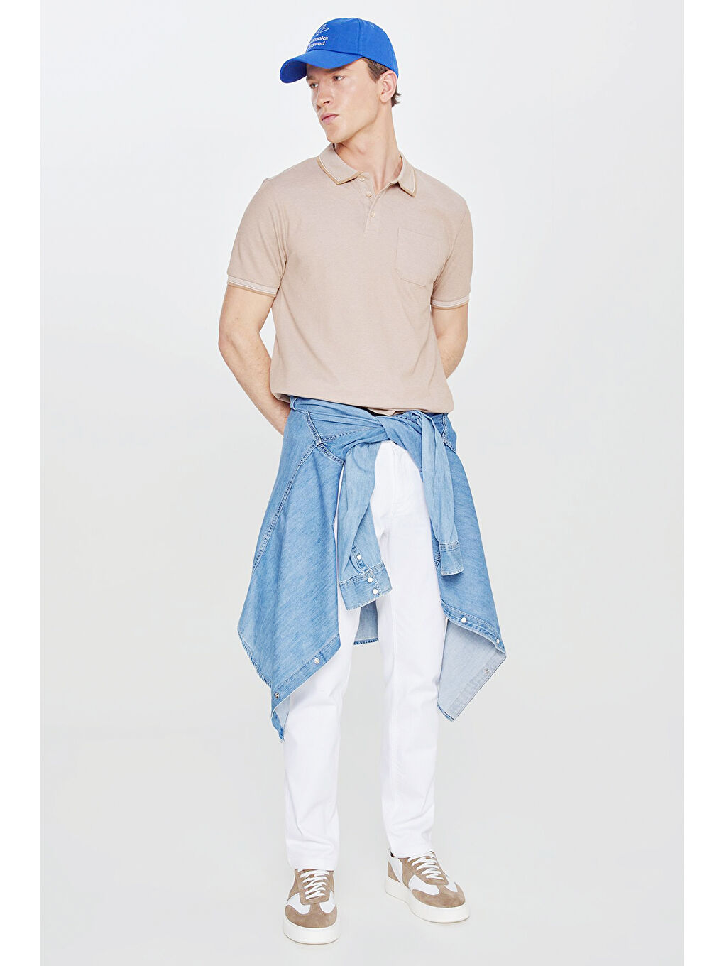 Bej Erkek Vizon Pamuklu Comfort Fit Rahat Kesim Polo Yaka Cepli Tişört-1