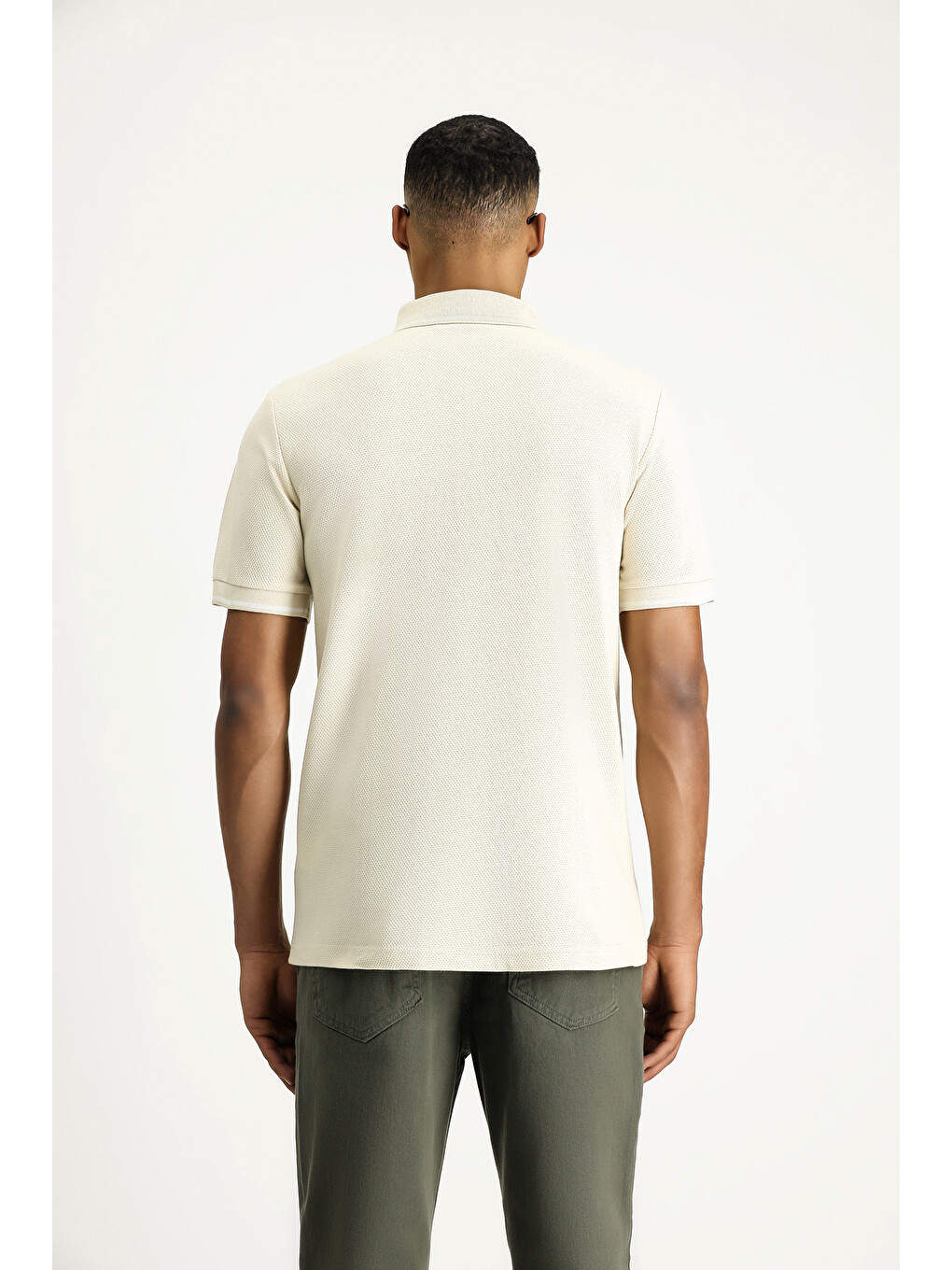 Bej Polo Yaka Regular Fit Desenli Pamuklu Tişört-3
