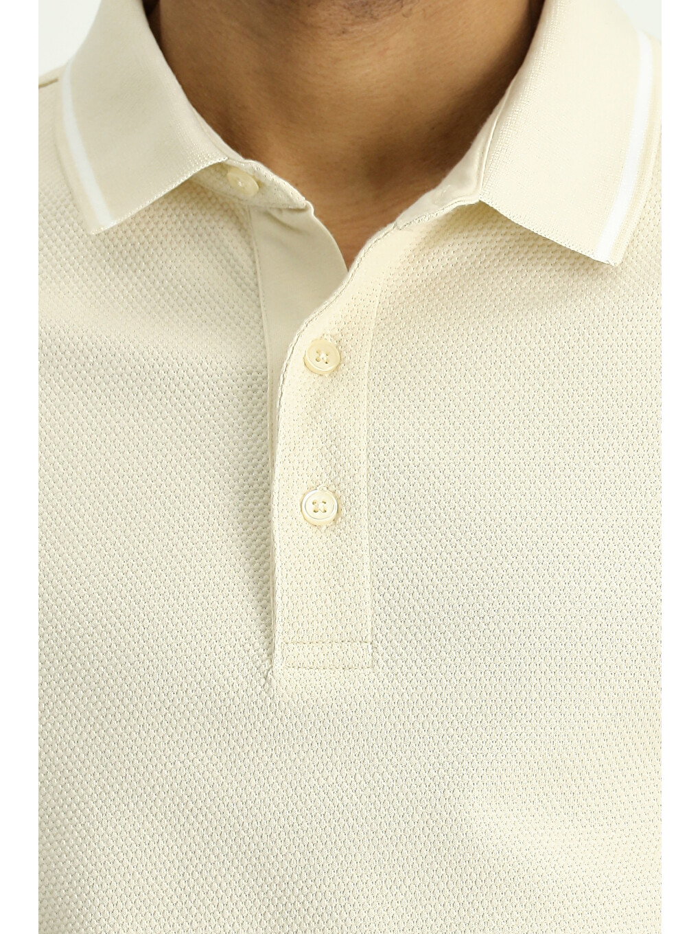 Bej Polo Yaka Regular Fit Desenli Pamuklu Tişört-4