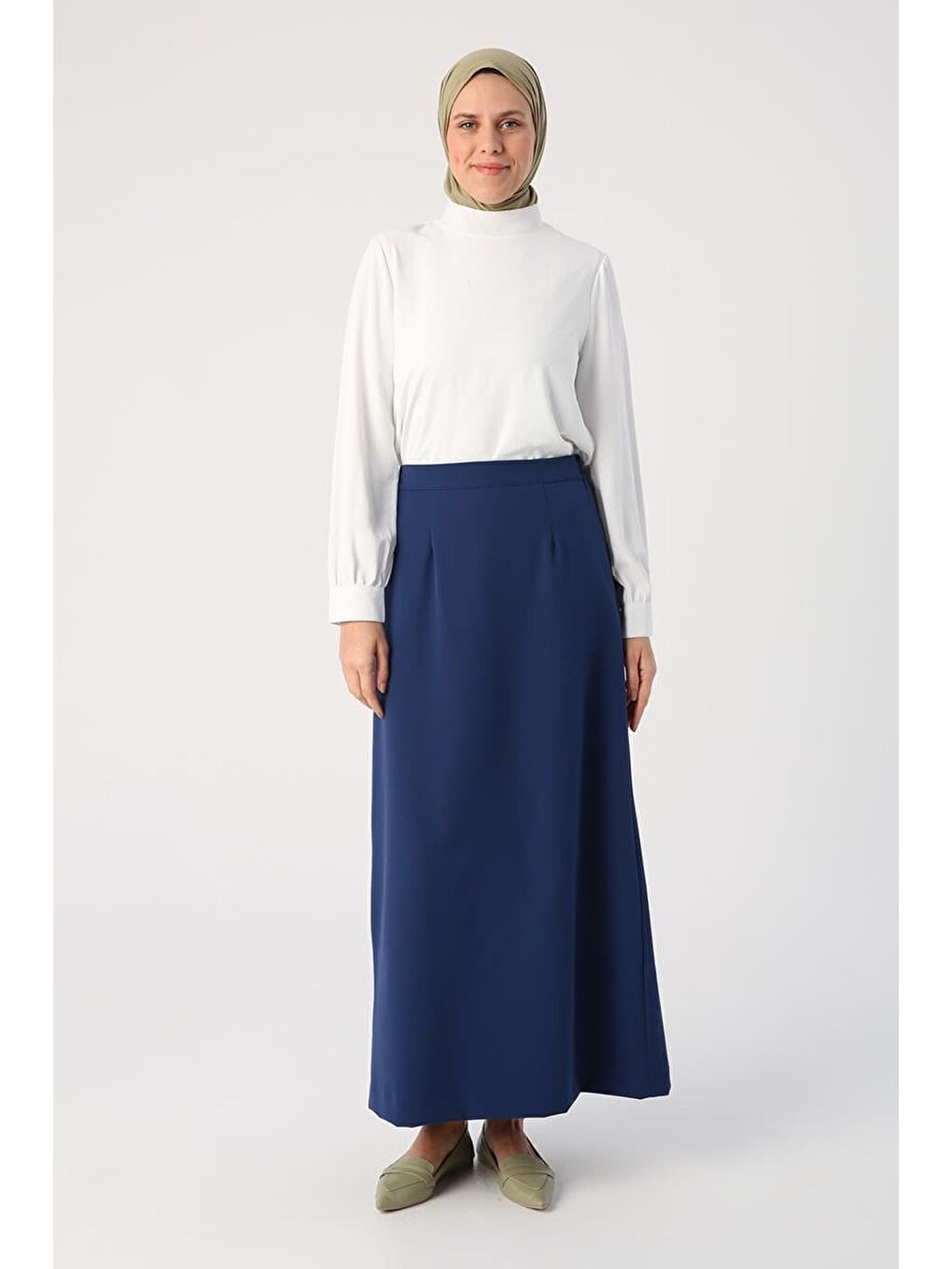 İndigo Beli Lastikli Kalem Etek-1