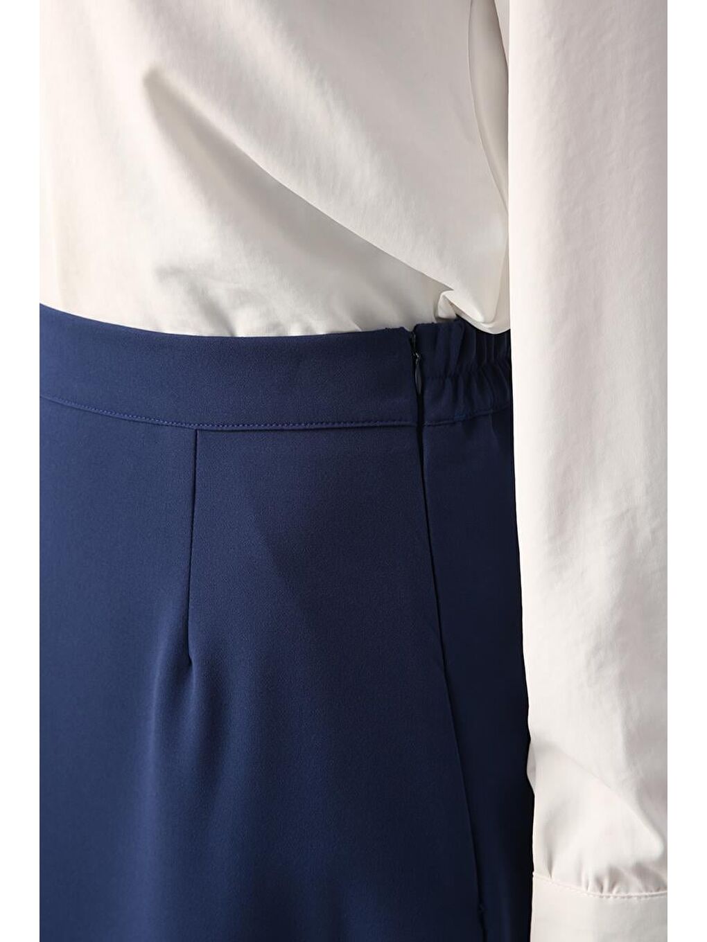 İndigo Beli Lastikli Kalem Etek-4