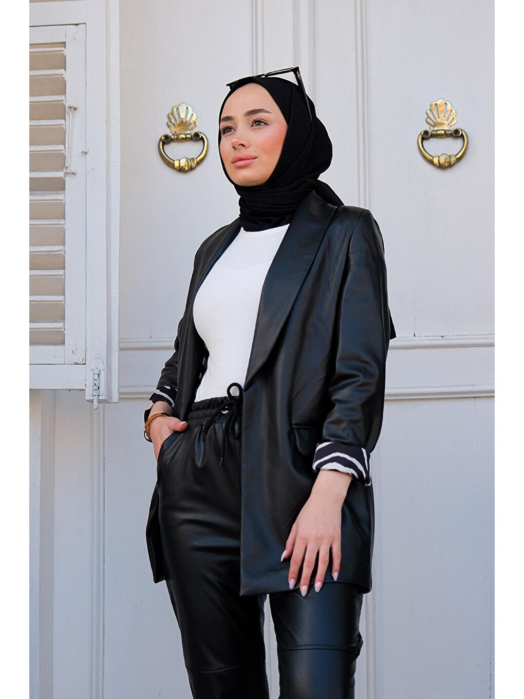 Kadın Blazer Deri Ceket Siyah-1