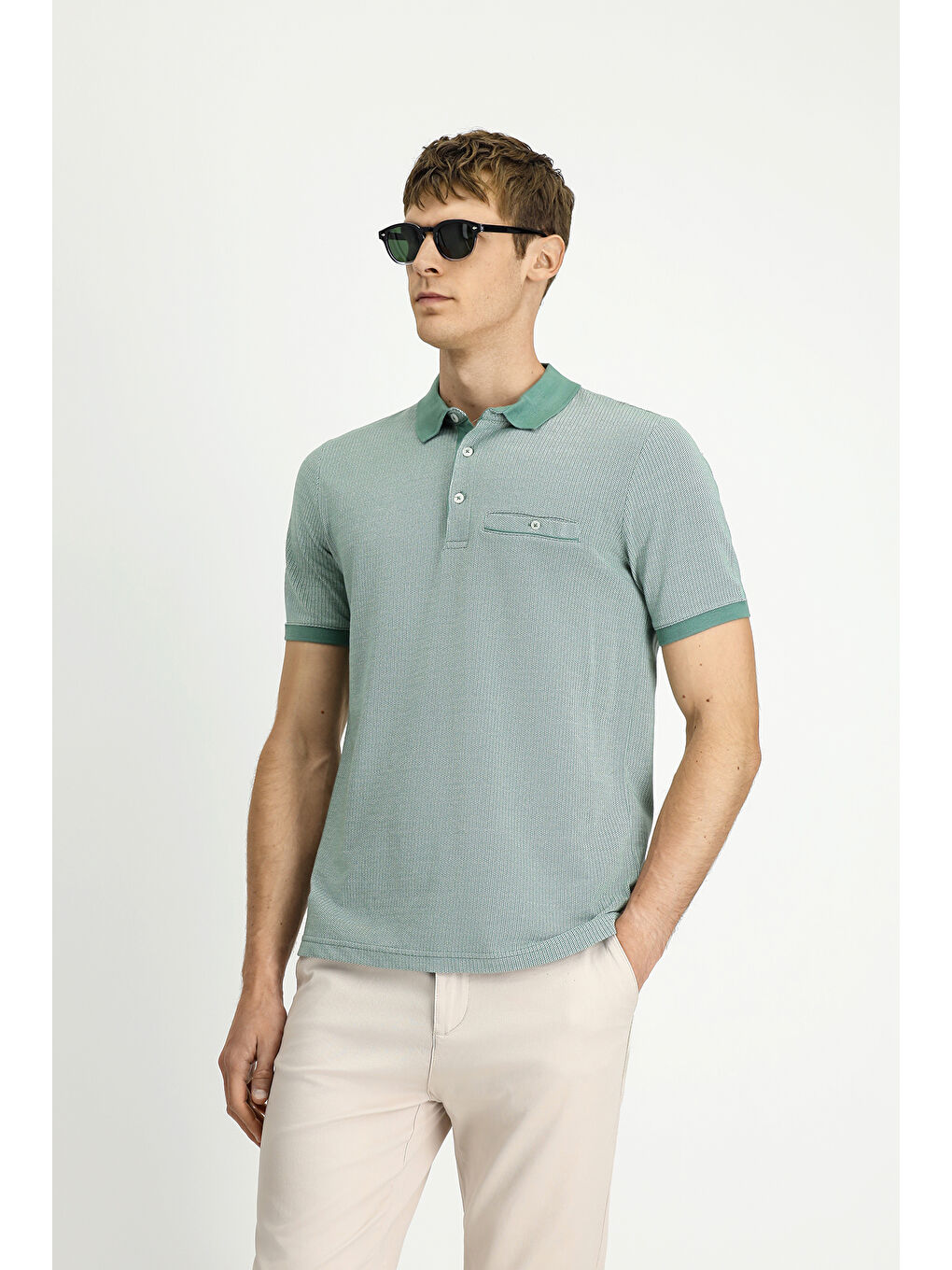 Yeşil Regular Fit Desenli Pamuklu Polo Yaka Tişört-3