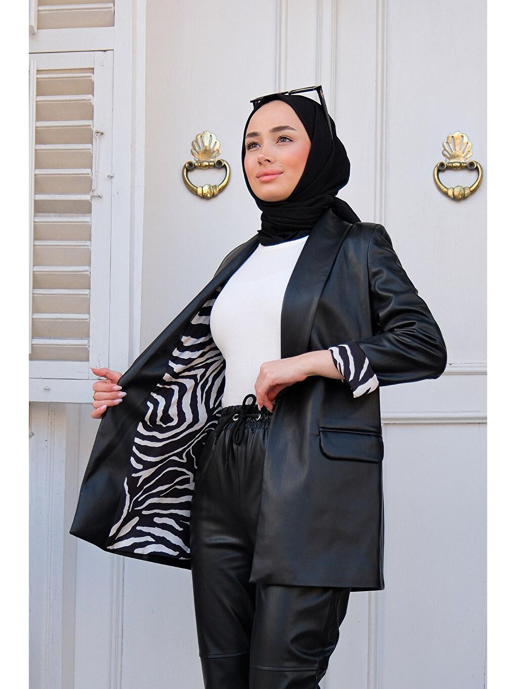 Kadın Blazer Deri Ceket Siyah-2