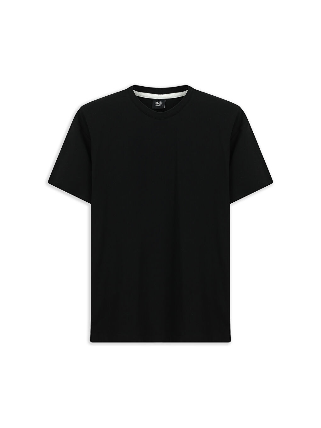 Siyah Bisiklet Yaka Oversize Pamuk Baskılı Tişört-5