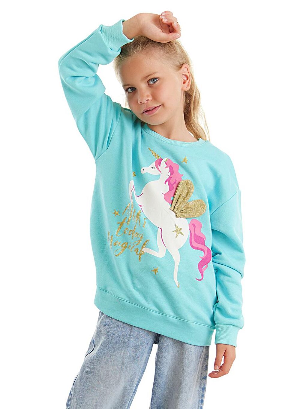 MSHB&G Turkuaz Unicorn Kız Çocuk Mint Sweatshirt