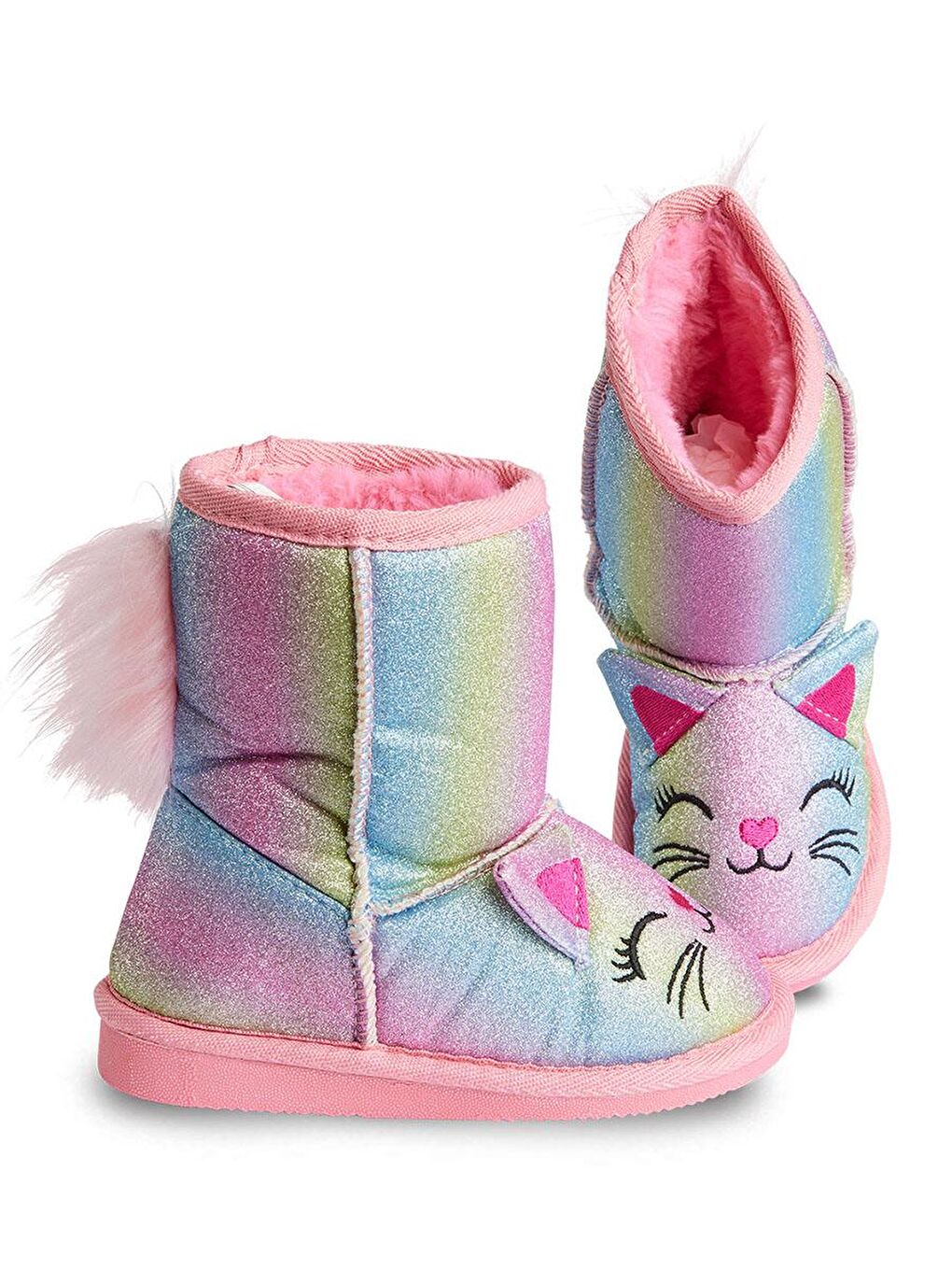 Denokids Pembe Kedi Renkli Simli Kız Çocuk Bot