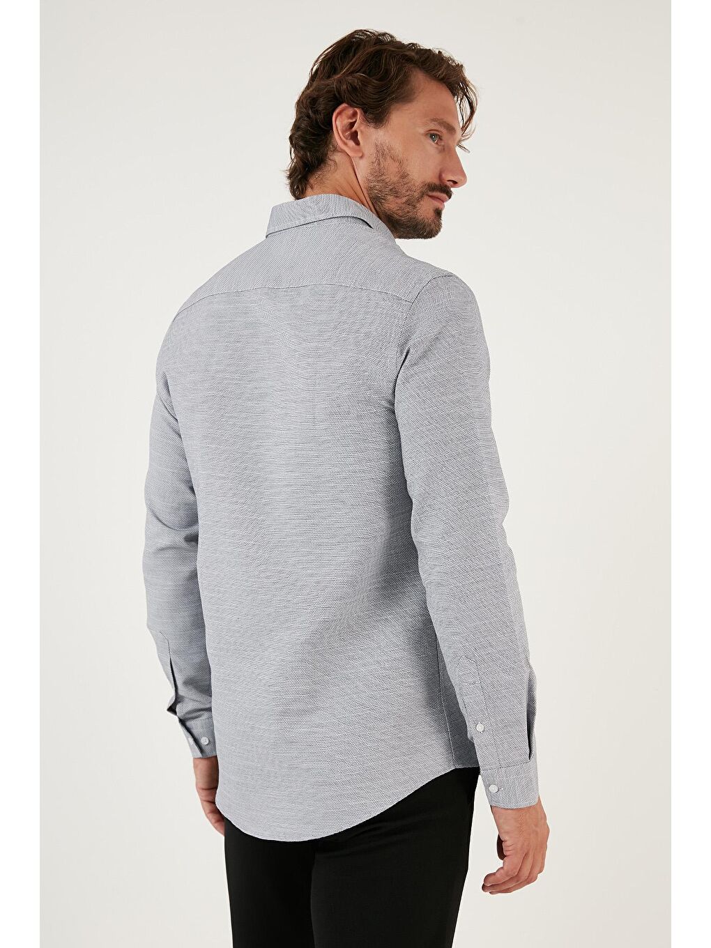 Siyah Pamuk Karışımlı Uzun Kollu Slim Fit Gömlek CF23S7494-4