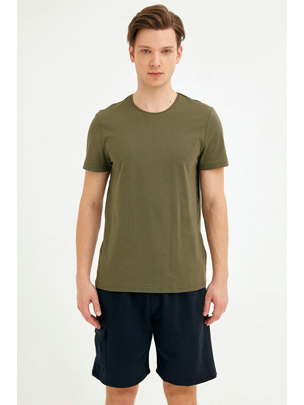 Haki Bisiklet Yaka Basic Tişört-2