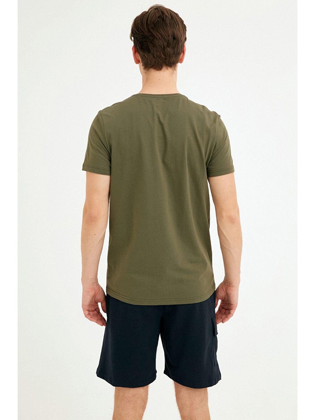 Haki Bisiklet Yaka Basic Tişört-3