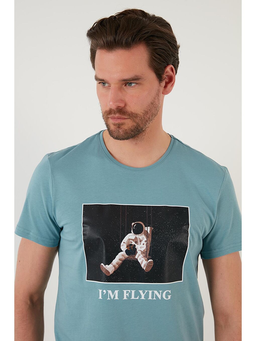 Mavi Baskılı Slim Fit Bisiklet Yaka %100 Pamuk Tişört 5902416-3