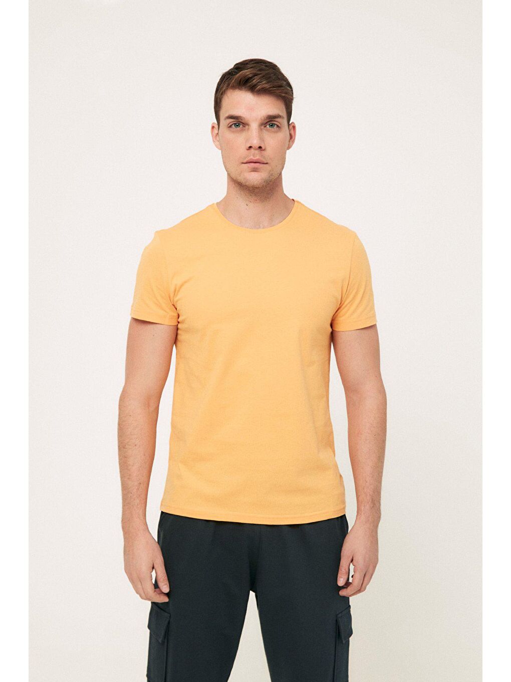 Sarı Bisiklet Yaka Basic Tişört-3