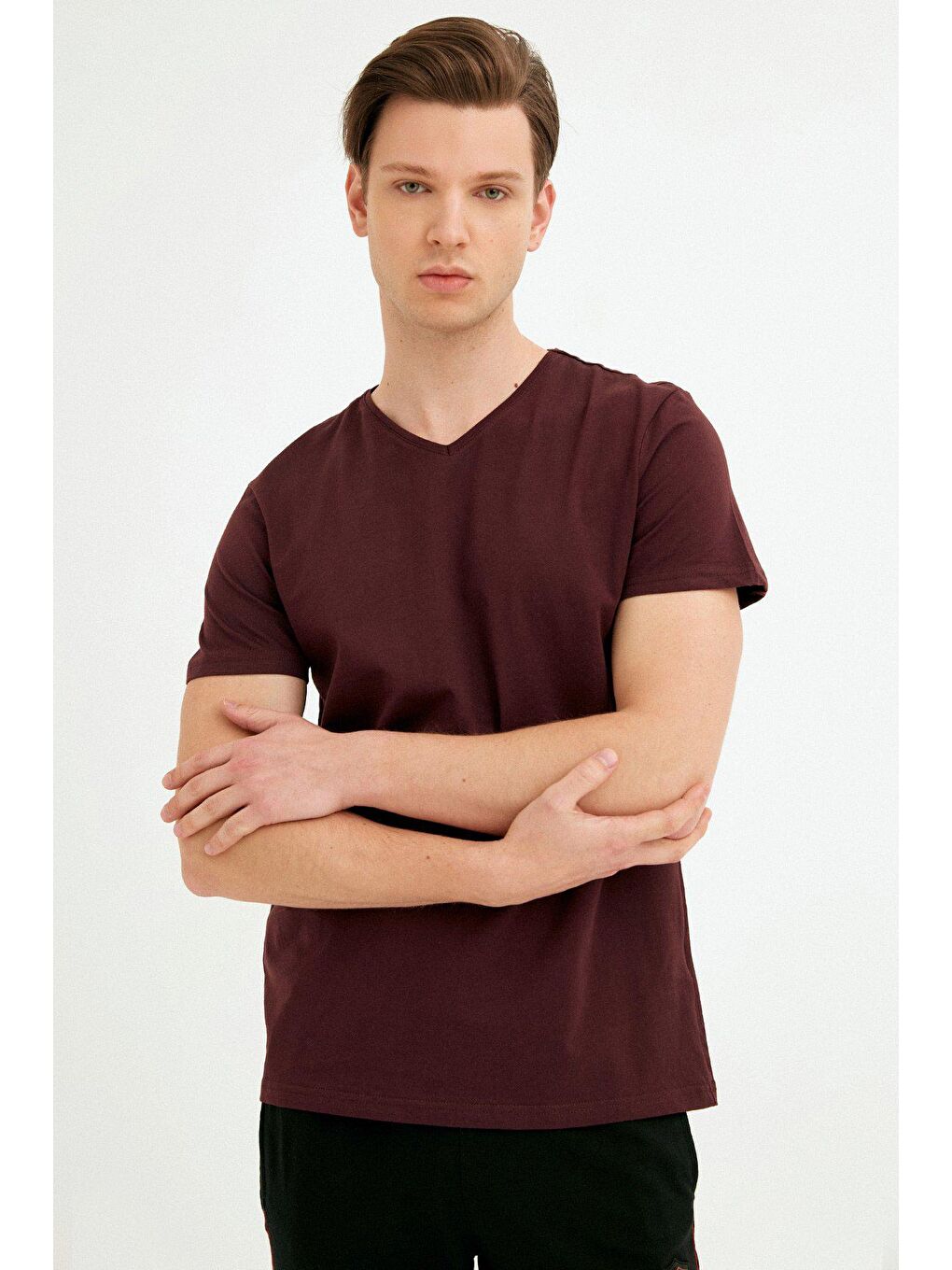 Mürdüm V Yaka Basic Tişört-1