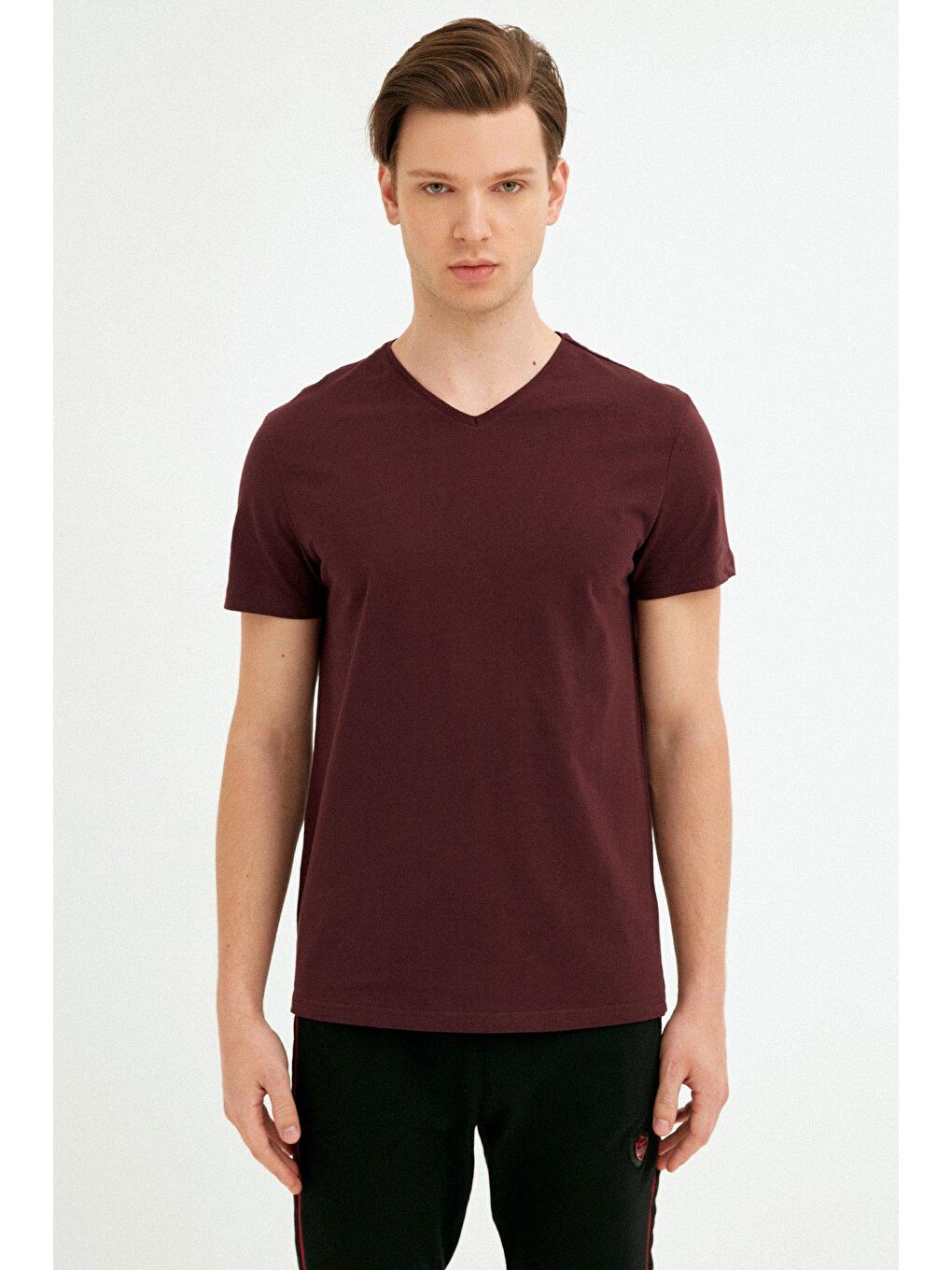 Mürdüm V Yaka Basic Tişört-2