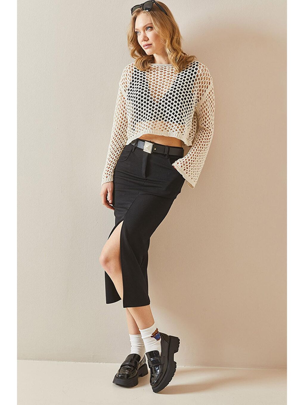 Siyah Yırtmaçlı Kalem Etek 3YXK7-47007-02-1