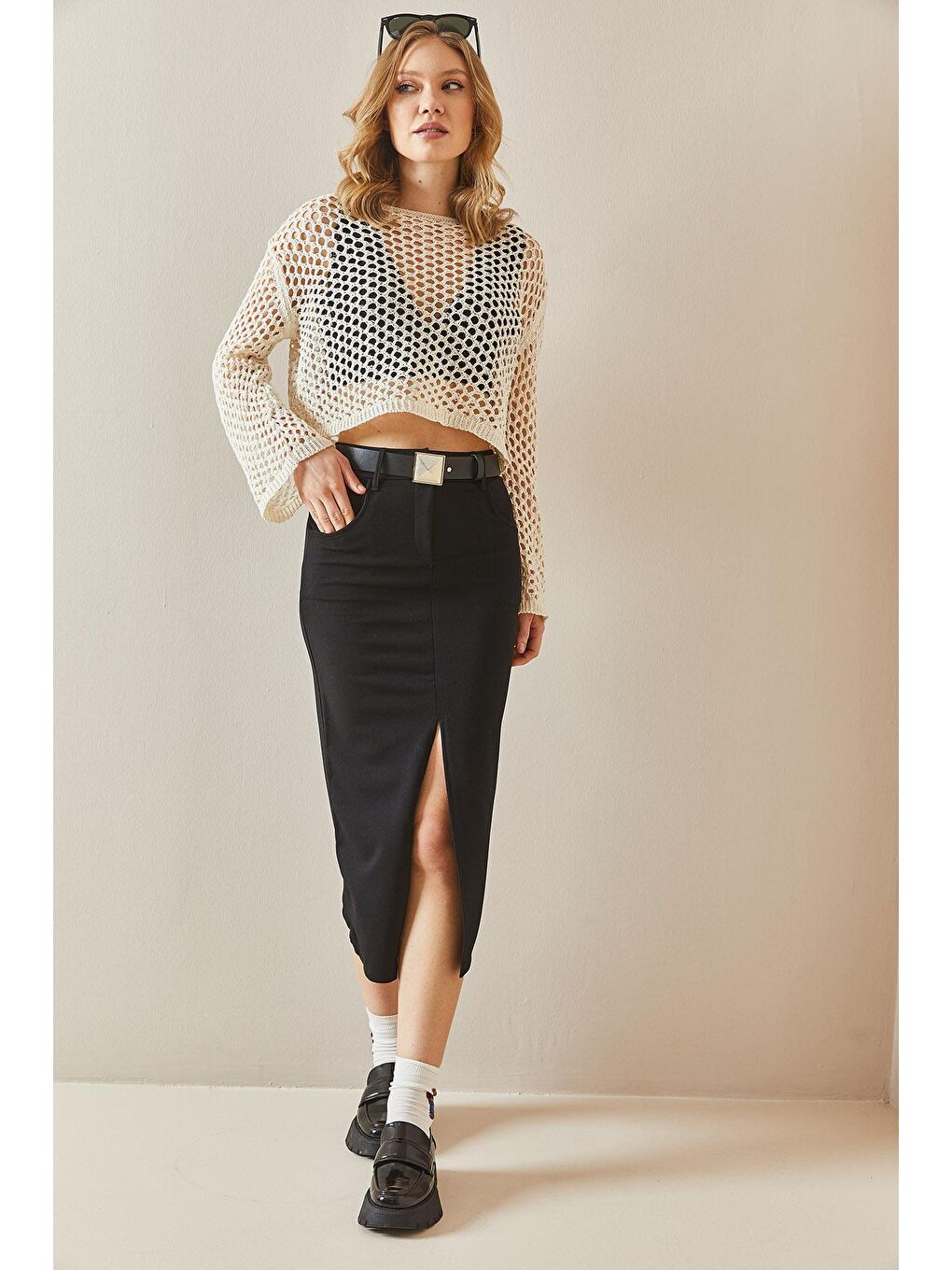 Siyah Yırtmaçlı Kalem Etek 3YXK7-47007-02-2