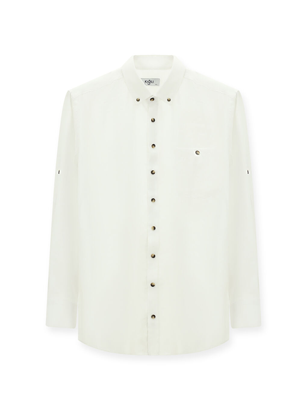 Beyaz Uzun Kol Regular Fit Düğmeli Yaka Spor Gömlek-3