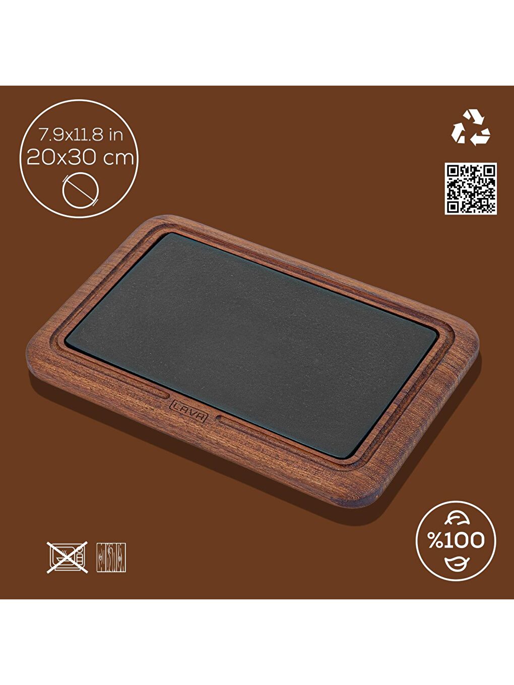 Kahverengi Iroko Ağacı Dikdörtgen Servis Ahşabı ve Döküm Demir Plaka. Ölçü 20x30cm.-1