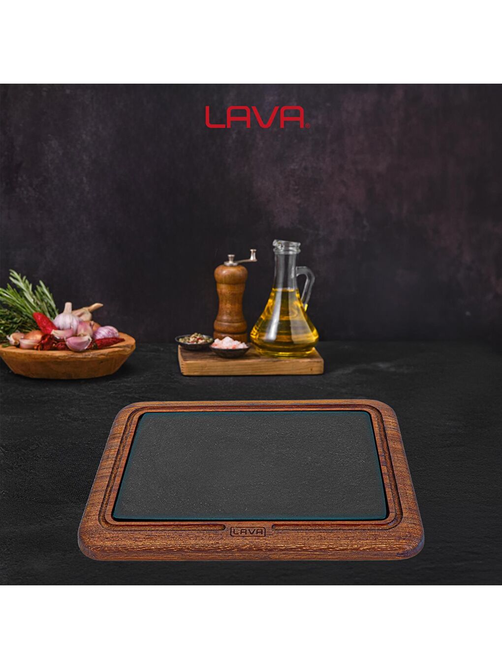 Kahverengi Iroko Ağacı Dikdörtgen Servis Ahşabı ve Döküm Demir Plaka. Ölçü 20x30cm.-4