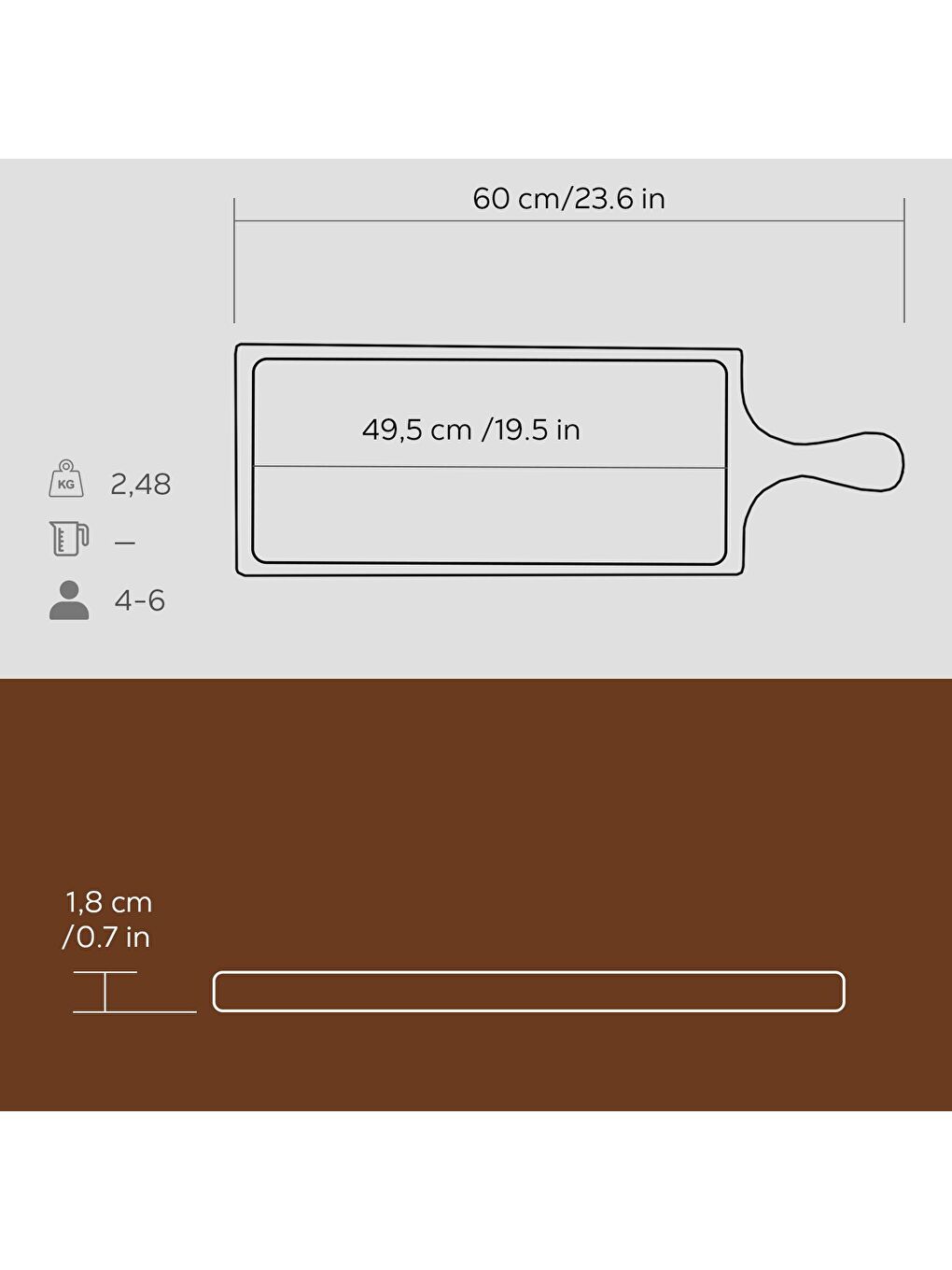 Kahverengi Iroko Ağacı Dikdörtgen Servis Ahşabı ve Döküm Demir Plaka. Ölçü 60x15cm.-2