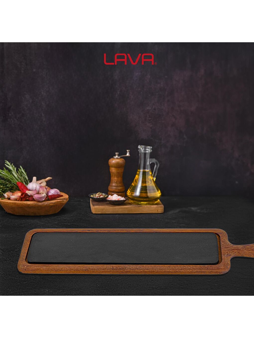 Kahverengi Iroko Ağacı Dikdörtgen Servis Ahşabı ve Döküm Demir Plaka. Ölçü 60x15cm.-4