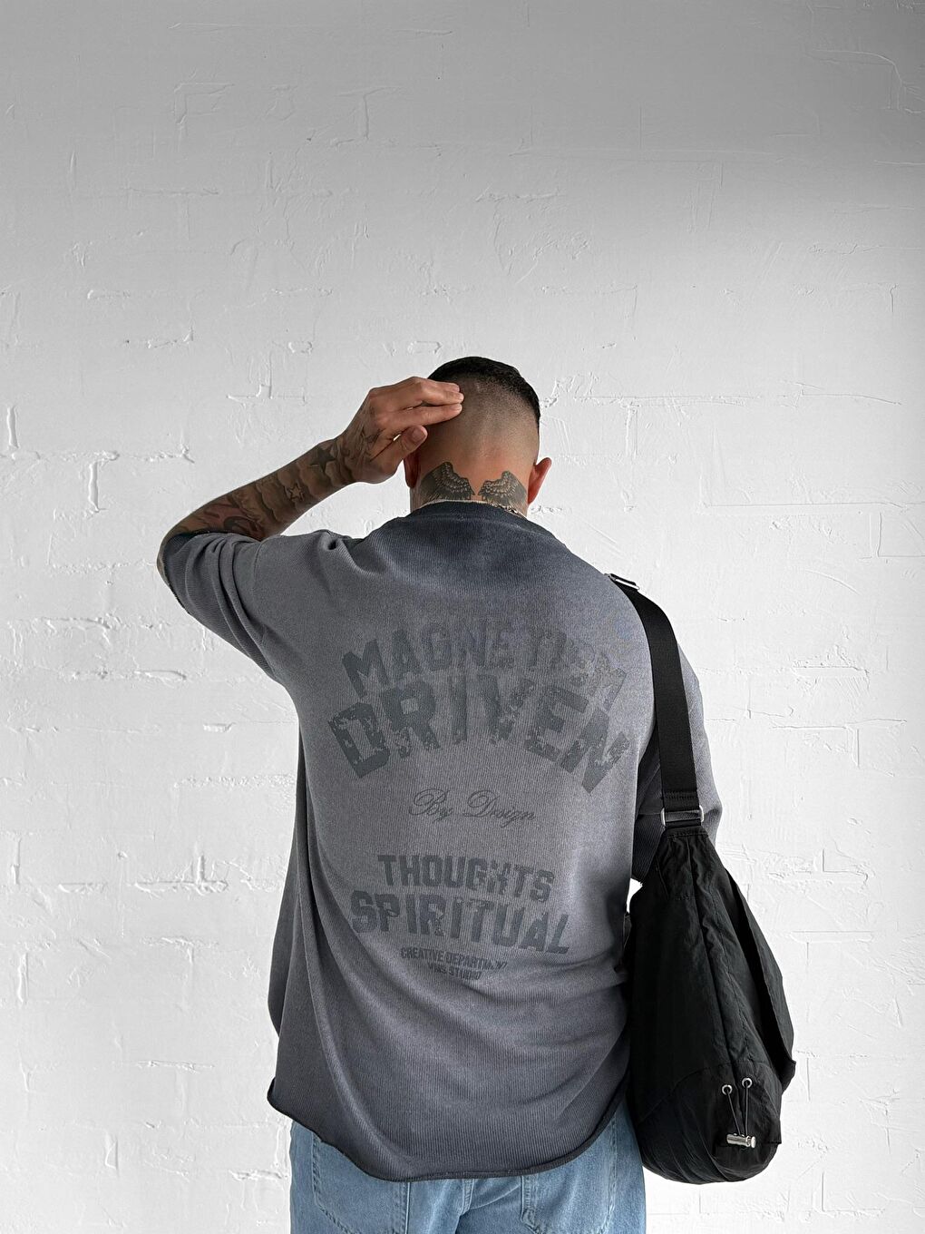 Erkek Yıkamalı Oversize Tişört Gri-2