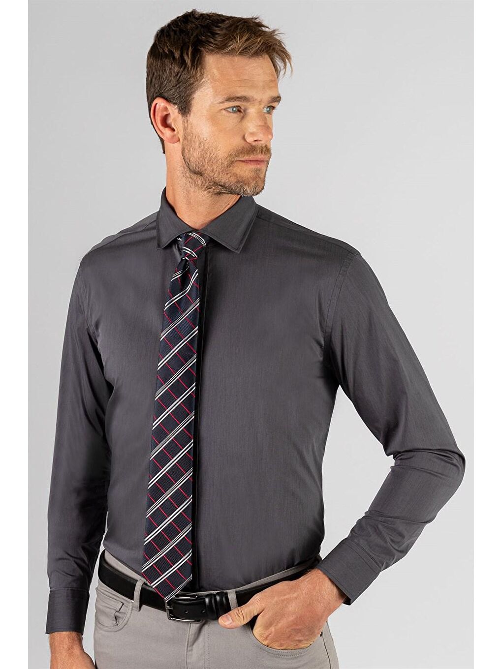 Gri Slim Fit Premium Seri %100 Cotton Erkek Füme Gömlek