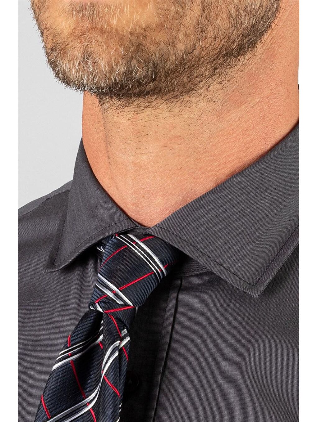 Gri Slim Fit Premium Seri %100 Cotton Erkek Füme Gömlek-2