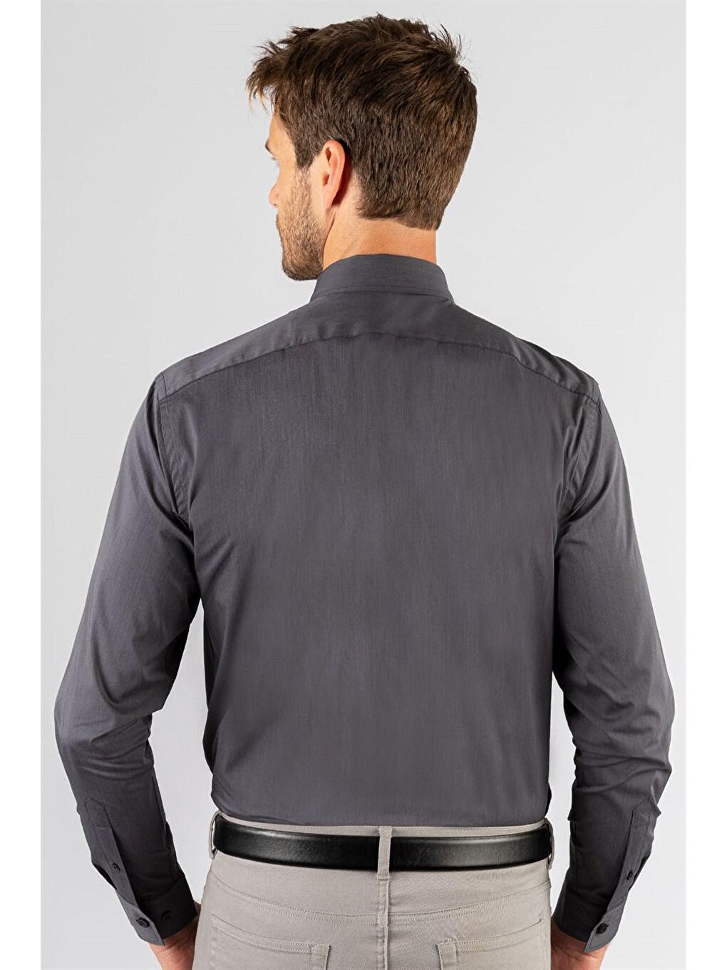 Gri Slim Fit Premium Seri %100 Cotton Erkek Füme Gömlek-3