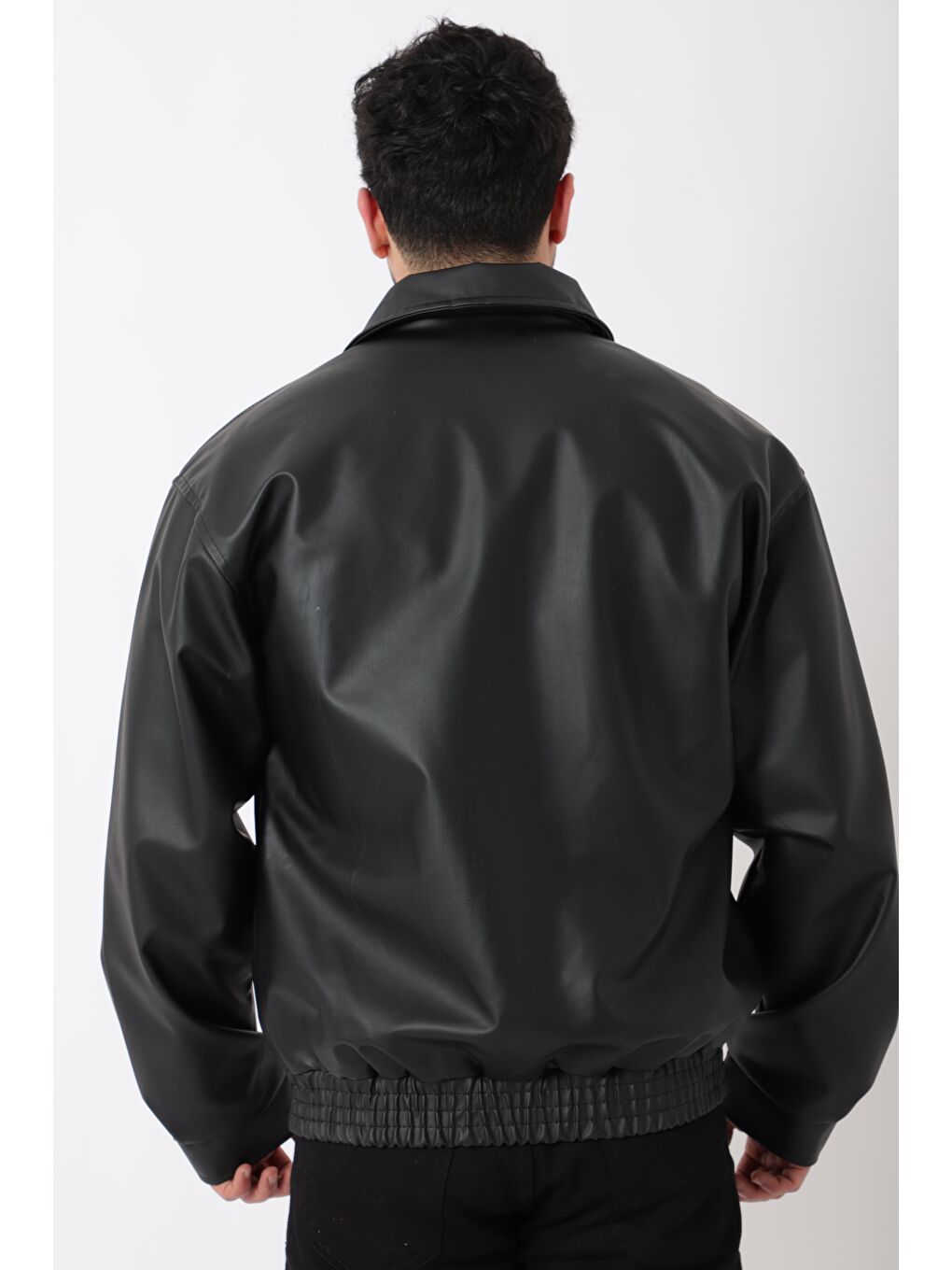 Siyah Büyük Cep Kapaklı Erkek Suni Deri Mont_50391-5