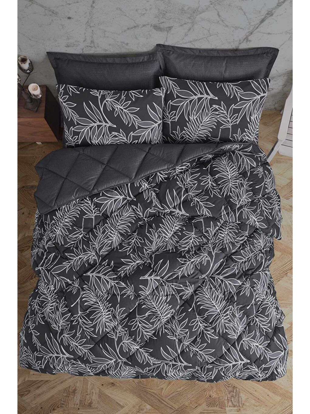 Gri Ranforce %100 Pamuk Tek Kişilik Uyku Seti Lenora