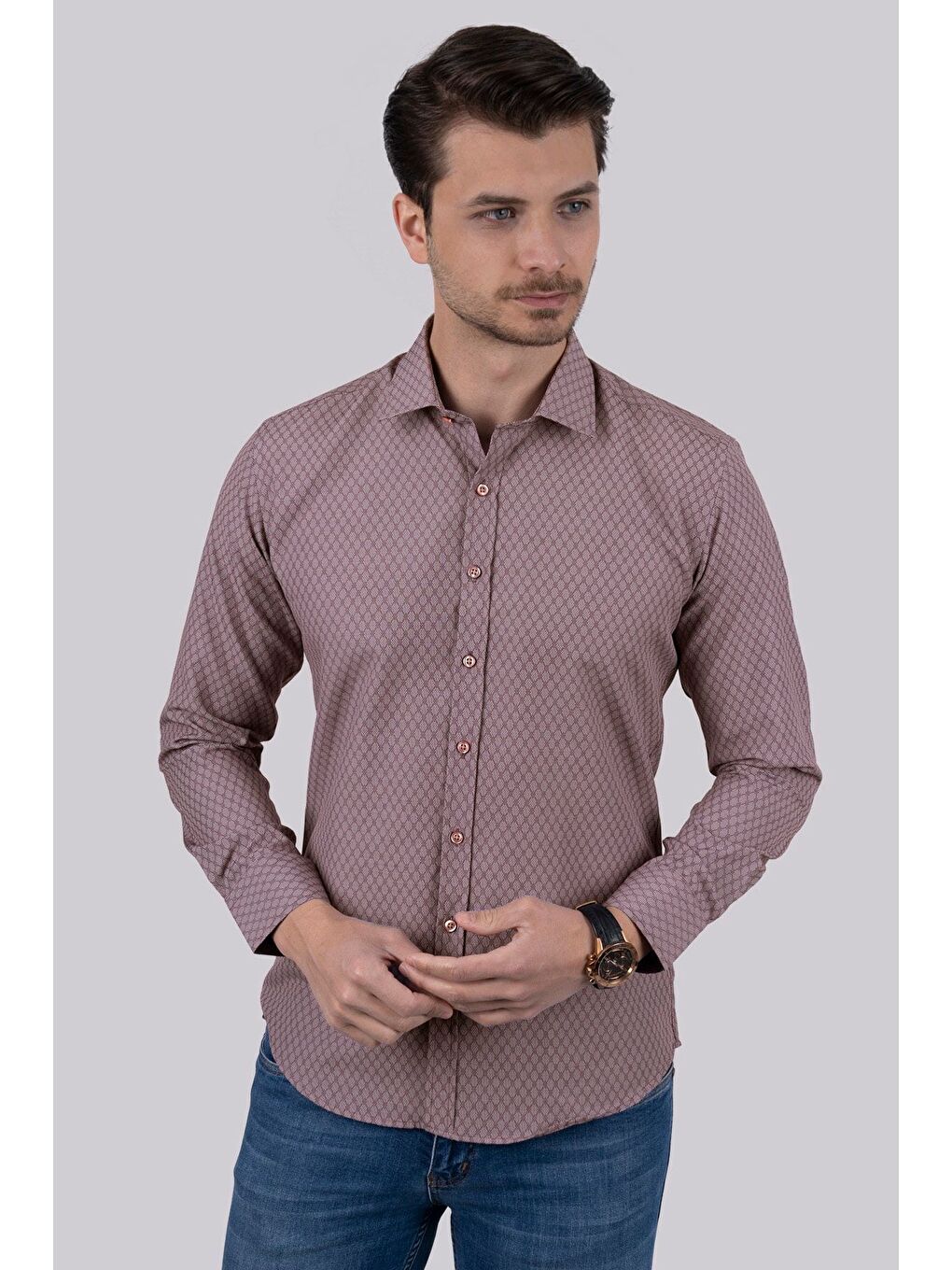 Pembe Gül Kurusu Slimfit Erkek Gömlek-1