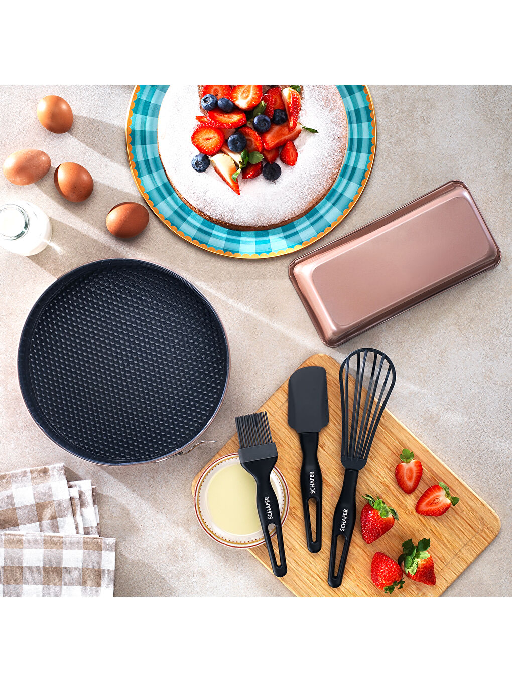 SCHAFER Pembe Ariana Kek Kalıbı+Pasta Seti 5 Parça-Rosegold
