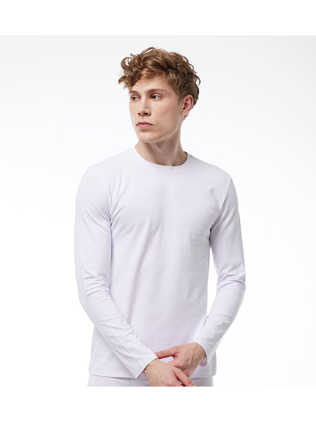 3'lü Erkek Beyaz Elastan Sıfır Yaka Uzun Kollu Fanila-1