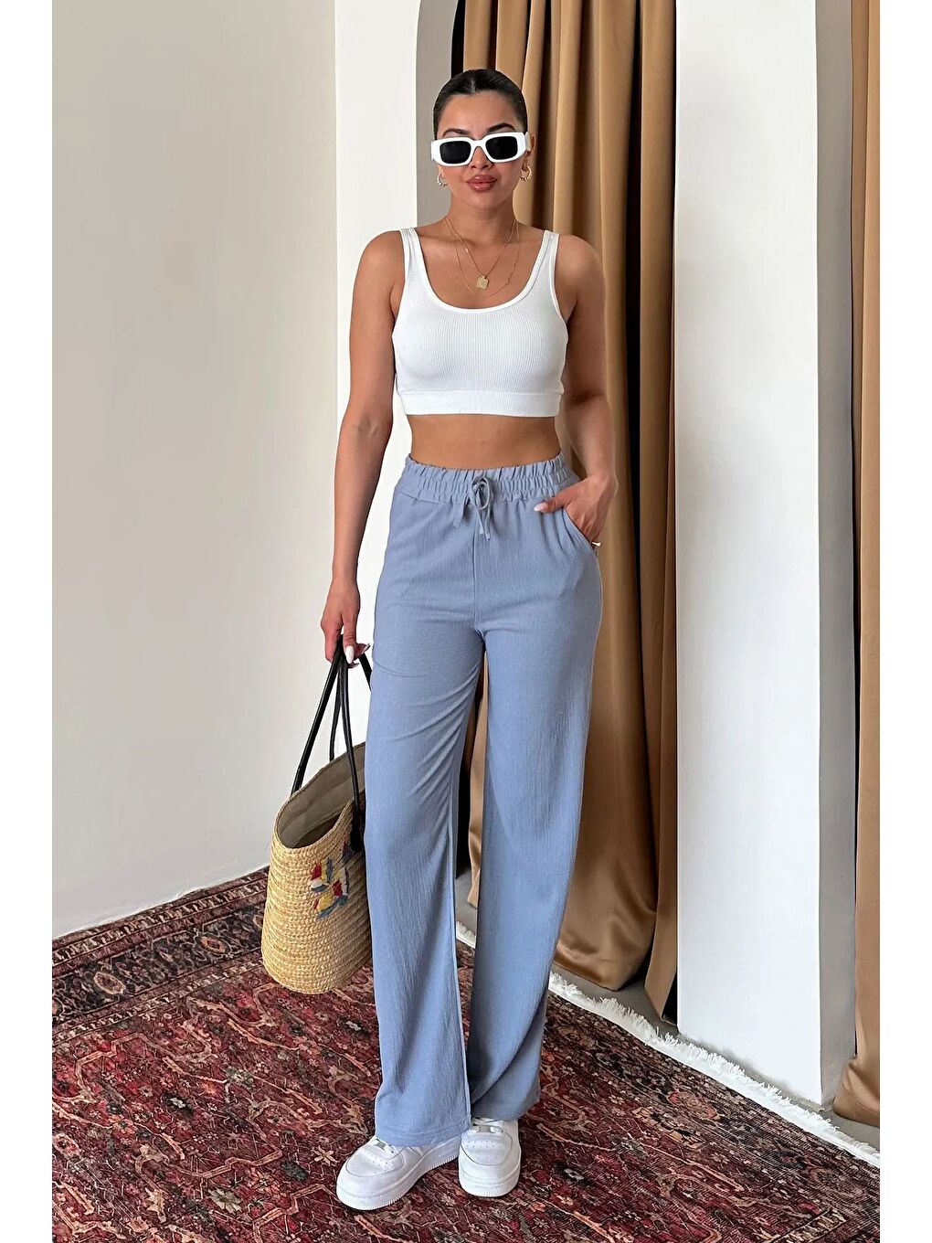 Kadın Gri İspanyol Paça Rahat Kalıp Pantolon