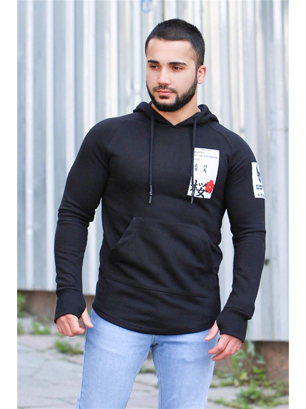 Madmext Siyah kapüşonlu Siyah Sweatshirt 2241