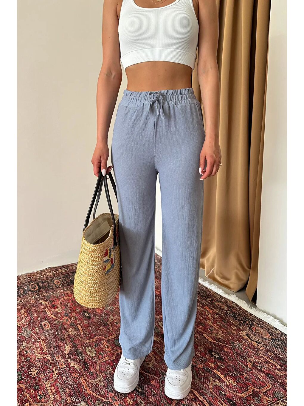 Kadın Gri İspanyol Paça Rahat Kalıp Pantolon-3