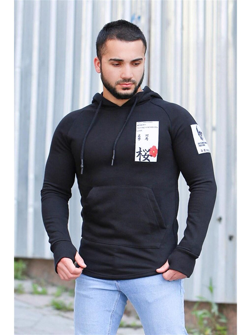 Madmext Siyah kapüşonlu Siyah Sweatshirt 2241 - 1