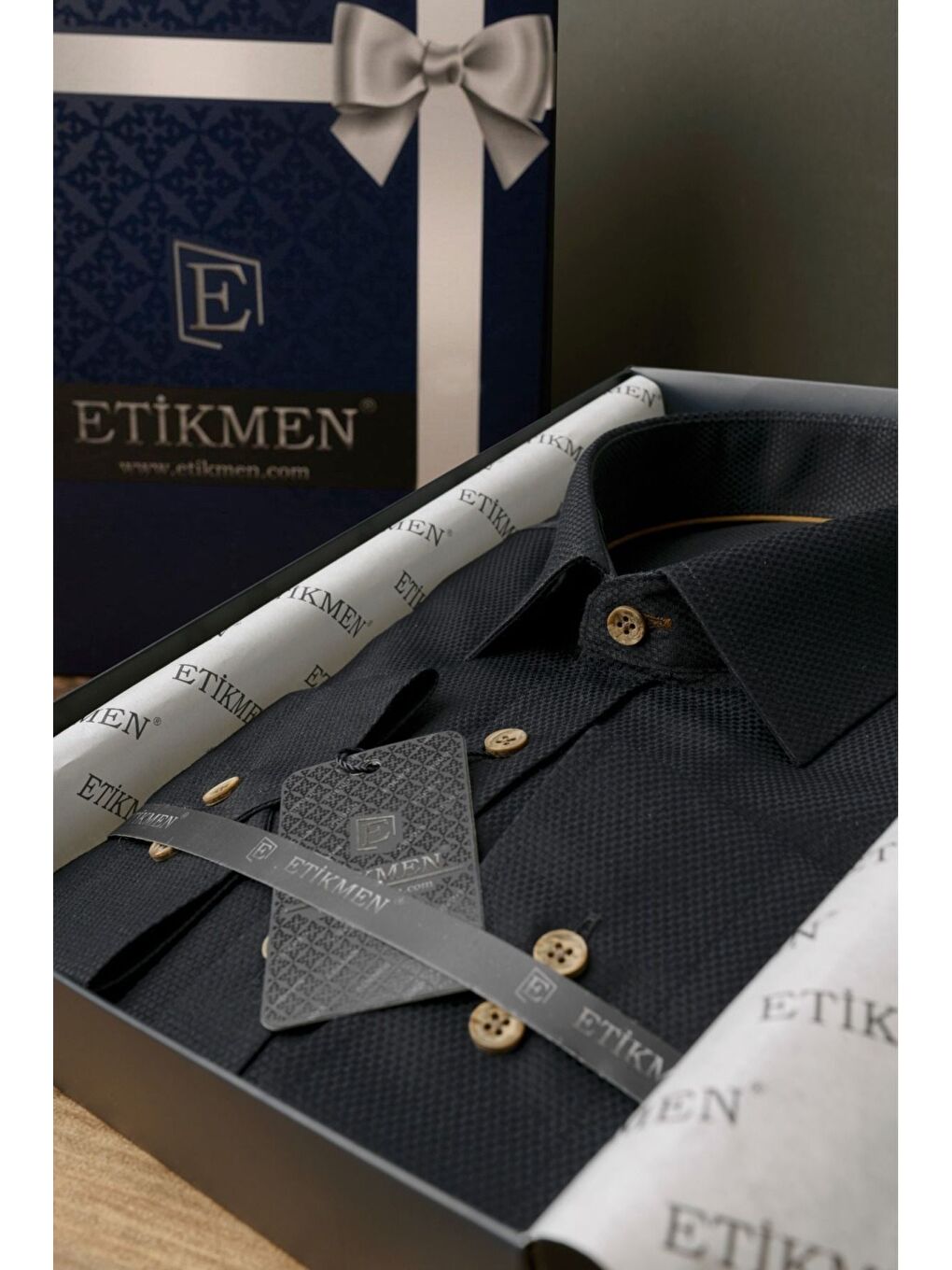 Siyah Kahve Düğmeli Slimfit Erkek Gömlek-6