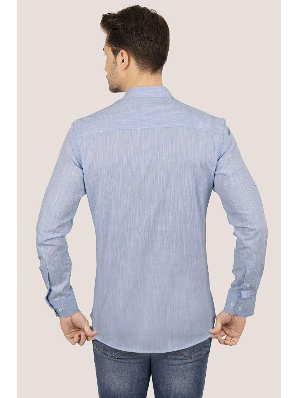 Mavi Hakim Yaka Keten Üç Düğmeli Slimfit Erkek %100 Pamuk Gömlek-5