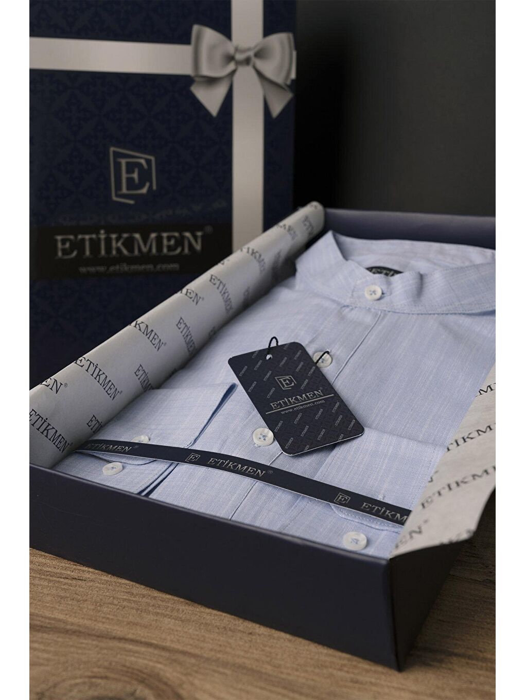 Mavi Hakim Yaka Keten Üç Düğmeli Slimfit Erkek %100 Pamuk Gömlek-6